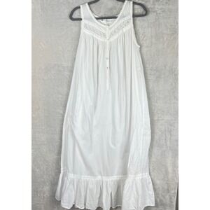 Vtg Eileen West 1994 White Cotton Nightgown M Lace Sleeveless Maxi Dress ballet